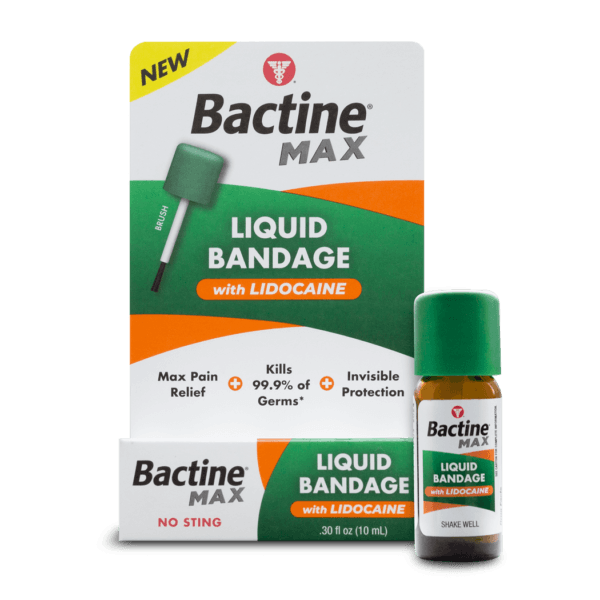 Bactine MAX Liquid Bandage package with bottle